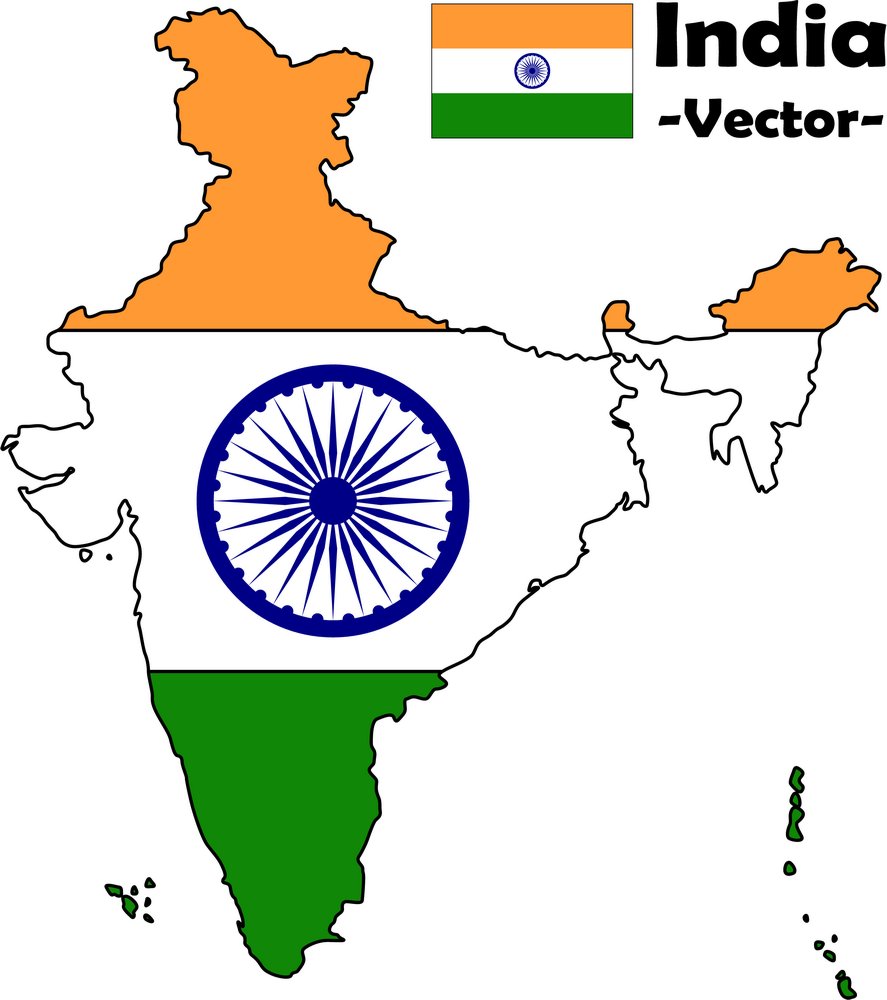 印度地图与印度国旗