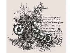 欧式花纹与摩托车插画