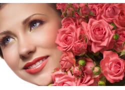 玫瑰花与美女脸部