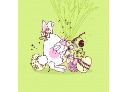兔子彩蛋和花朵