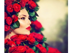 玫瑰花与时尚美女